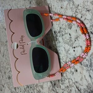 Packed Party Mint Sunglasses with Pink and Orange Beaded Chain..New